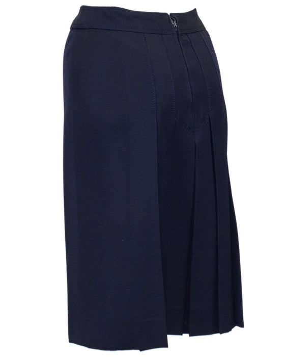 Navy Wool Gabardine Pleated Skirt