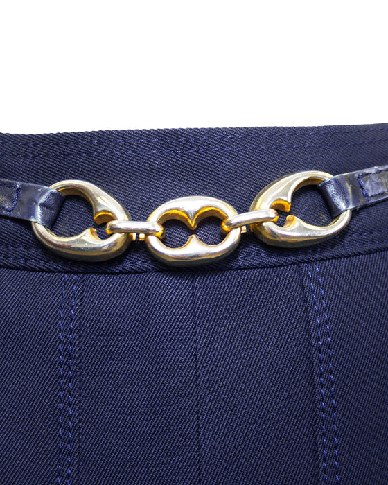 Navy Wool Gabardine Pleated Skirt
