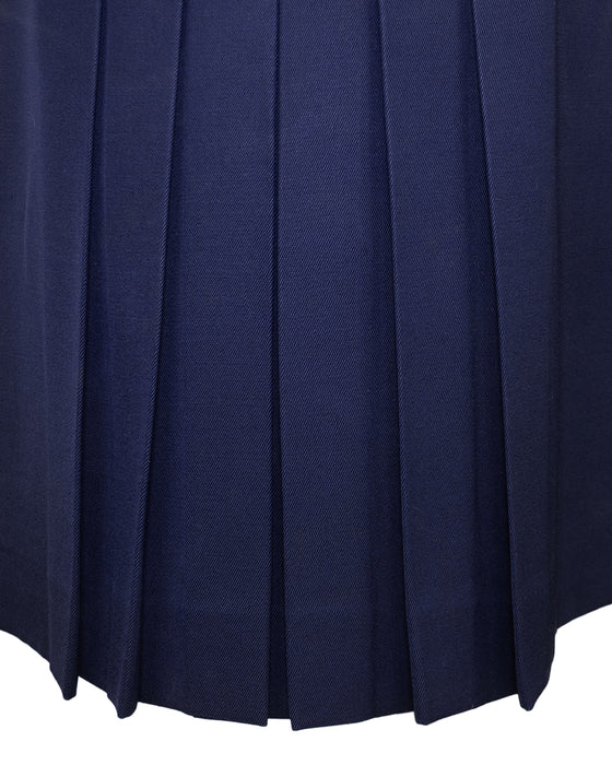 Navy Wool Gabardine Pleated Skirt