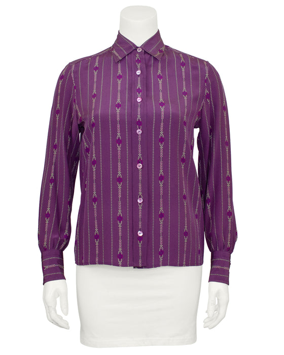 Purple Silk Blouse with Chainlink Pattern