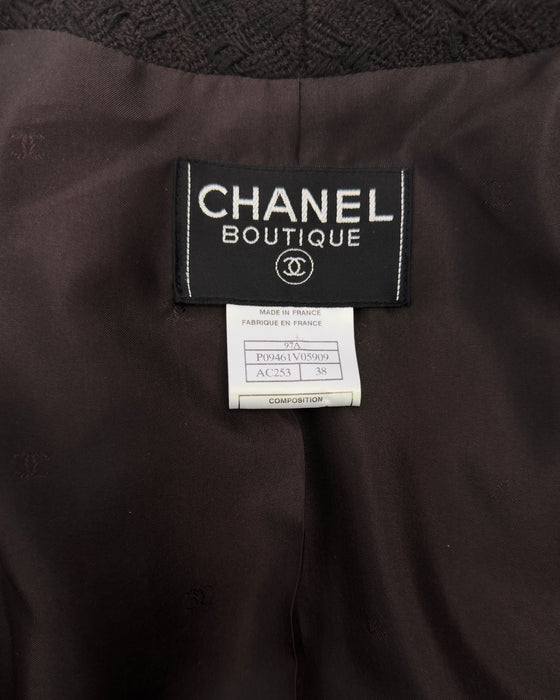 Brown Wool Boucle Jacket with Chenille Velvet Trim