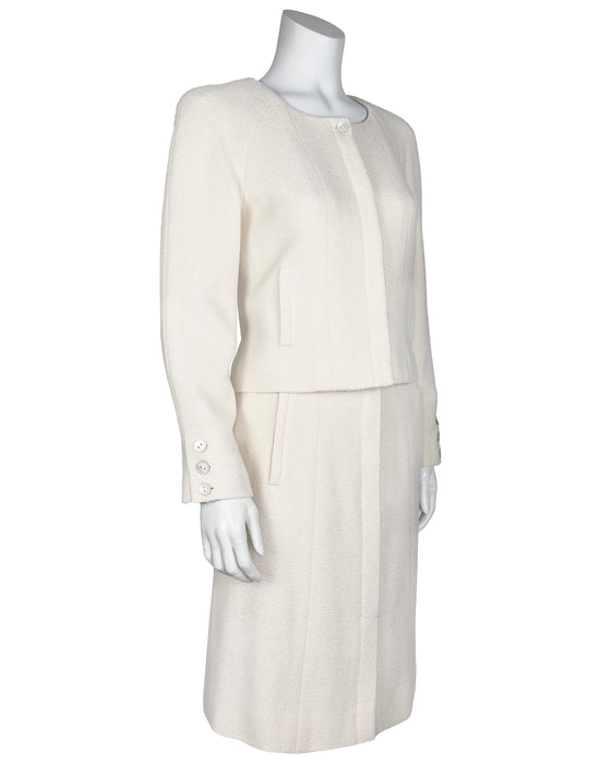 Cream Wool Bouclé Skirt Suit