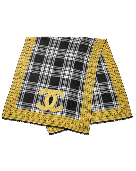 Black, White and Gold Silk Scarf