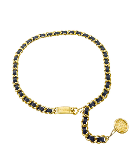 Black Leather & Chain Belt Rue Cambon