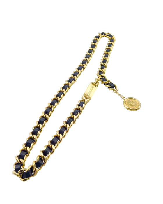 Black Leather & Chain Belt Rue Cambon