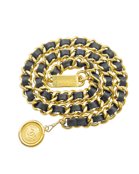 Black Leather & Chain Belt Rue Cambon