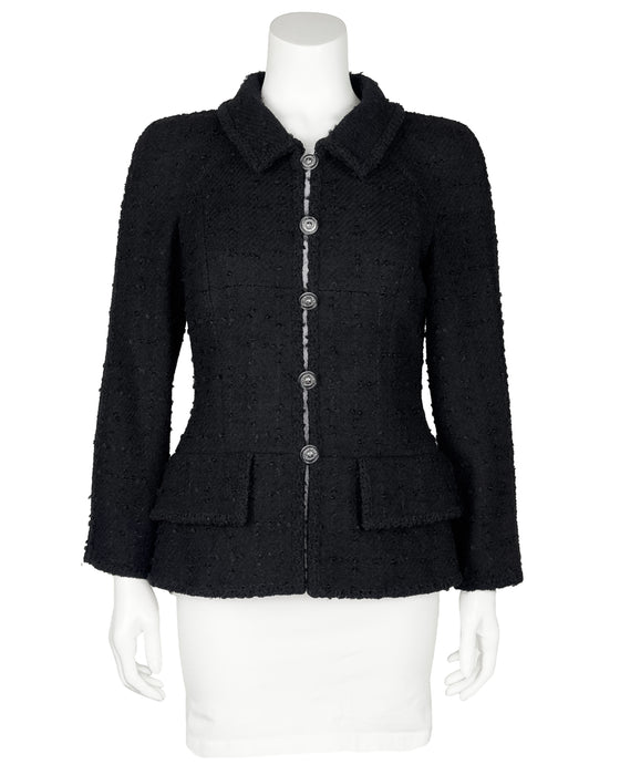 Black Wool and Mohair 2 Pocket Fitted Jacket