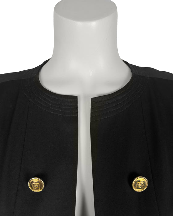 Black Polished Cotton Skirt Suit with Perfume Bottle Buttons