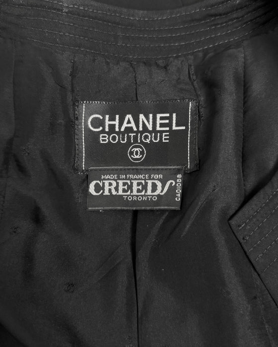 Black Polished Cotton Skirt Suit with Perfume Bottle Buttons