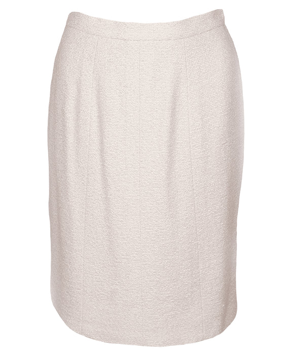 Cream Wool Bouclé Skirt Suit with Gold Buttons