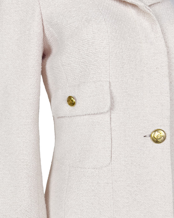 Cream Wool Bouclé Skirt Suit with Gold Buttons