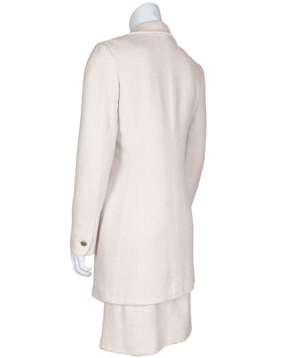 Cream Wool Bouclé Skirt Suit with Gold Buttons
