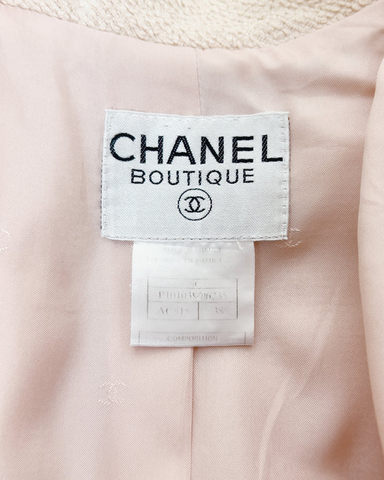 Cream Wool Bouclé Skirt Suit with Gold Buttons