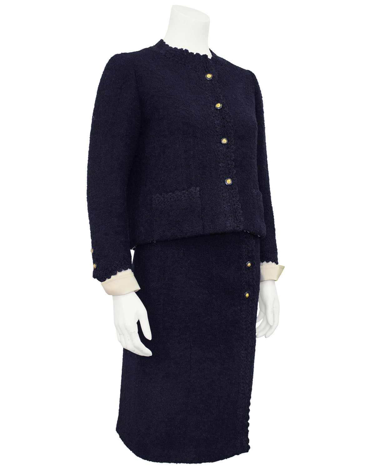 Navy Blue Boucle Suit Made for Kitty D'Alessio – Vintage Couture