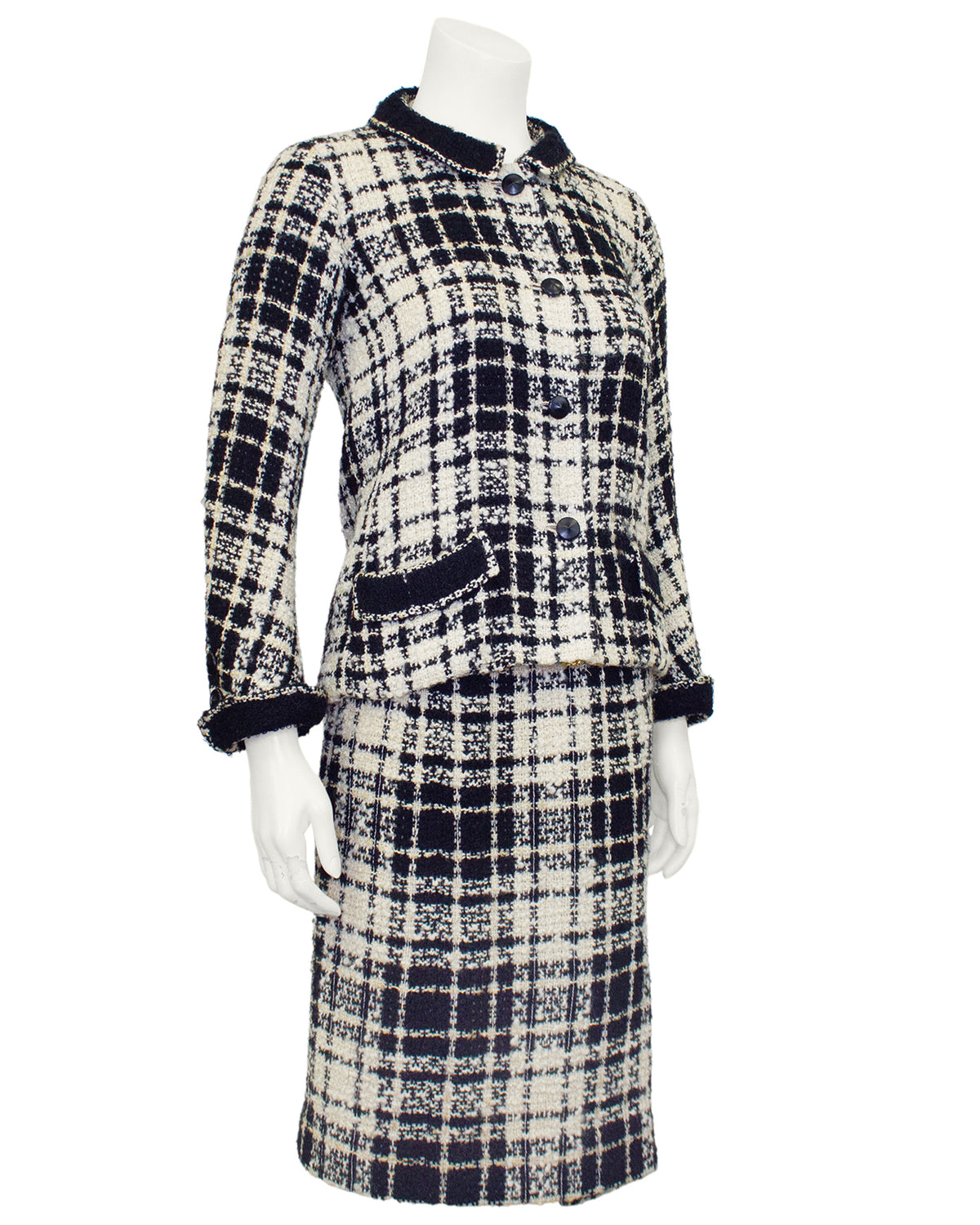 Black and Cream Tweed Jacket and Dress Ensemble – Vintage