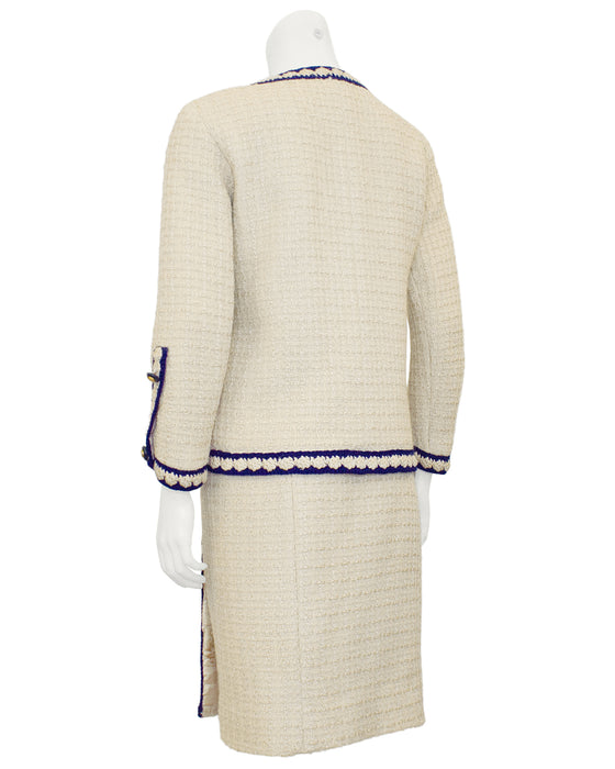 Cream and Navy Haute Couture Boucle Suit