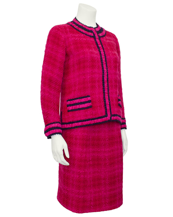 Pink Plaid Haute Couture Suit with Navy Trim
