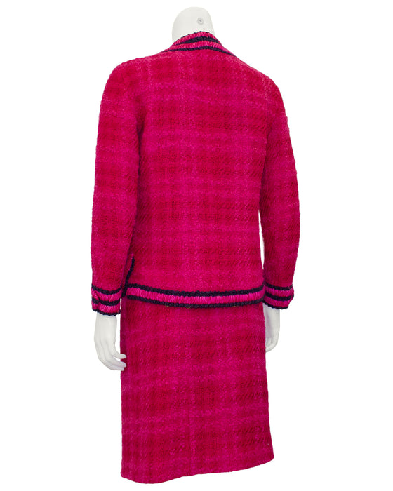 Pink Plaid Haute Couture Suit with Navy Trim