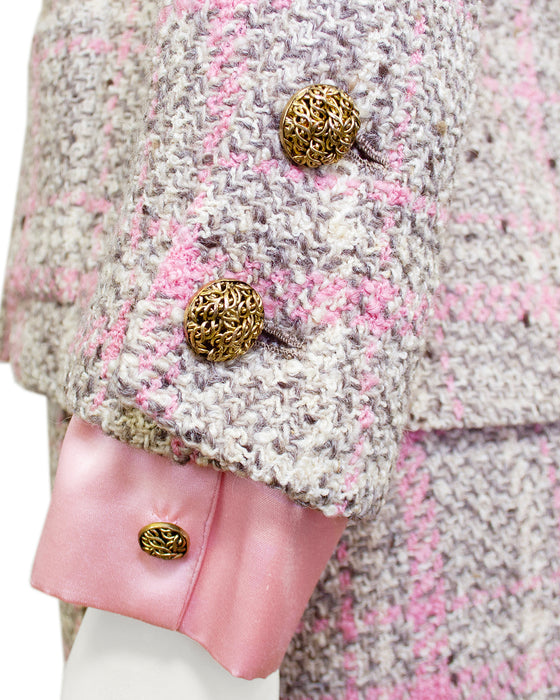 Pink and Grey Tweed Haute Couture Suit