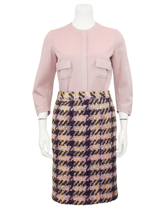 Pink and Charcoal Grey Houndstooth Haute Couture 3 pc. Ensemble