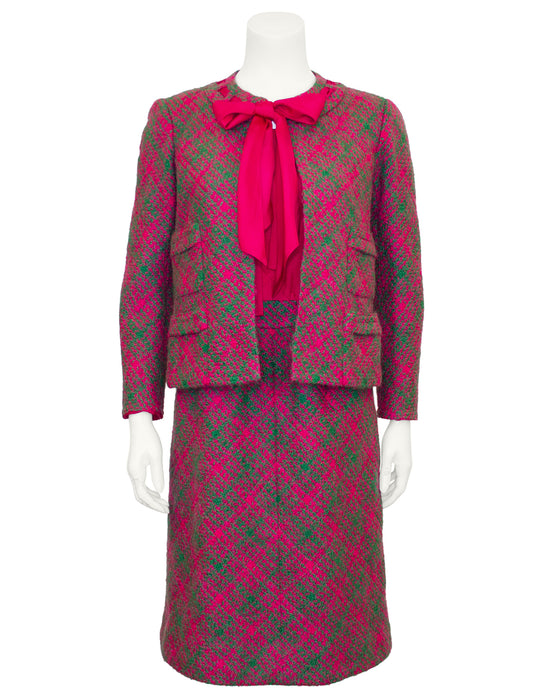 Magenta and Green Dress and Jacket Ensemble