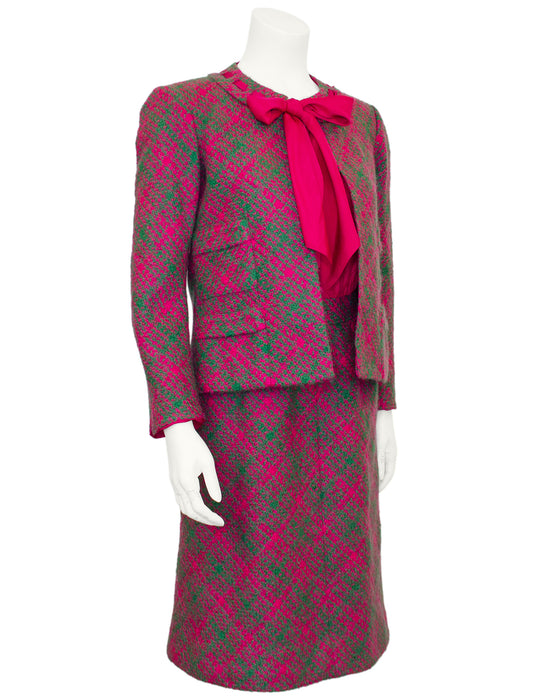 Magenta and Green Dress and Jacket Ensemble