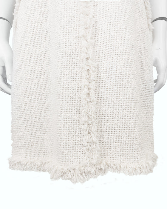 Cream Bouclé Dress with Frayed Trim