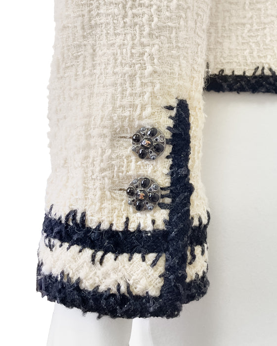 Cream and Black Bouclé Jacket