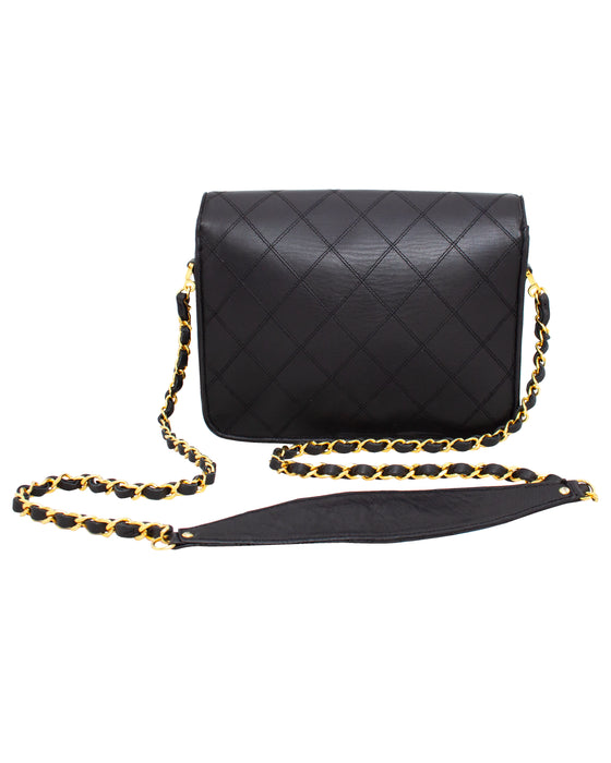 Black Leather Quilted Shoulder Bag with Chain