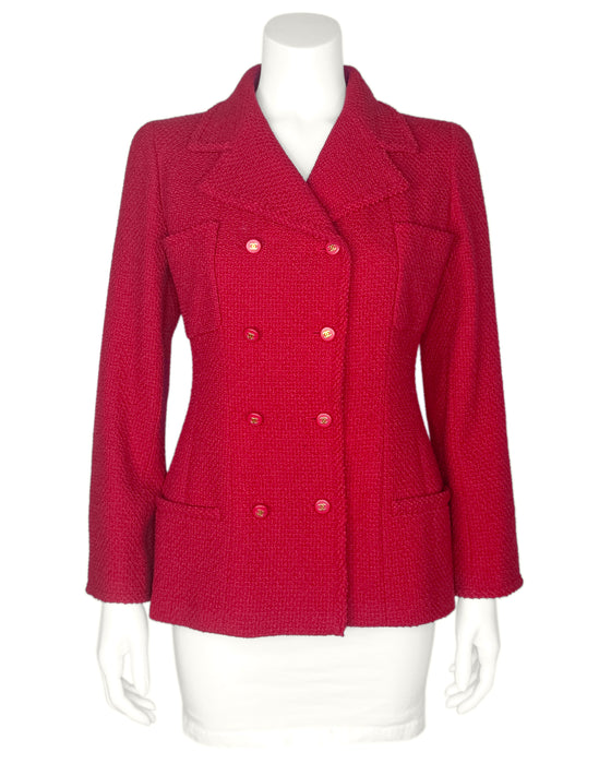 Red and Pink 1995 Boucle Double Breasted Jacket