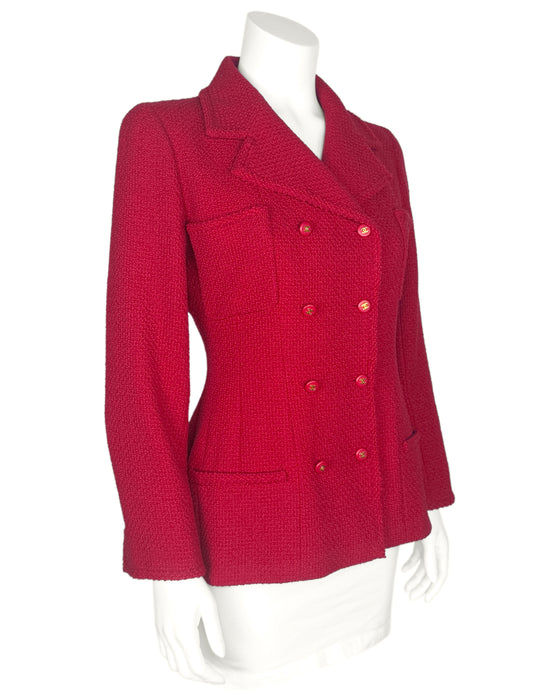 Red and Pink 1995 Boucle Double Breasted Jacket