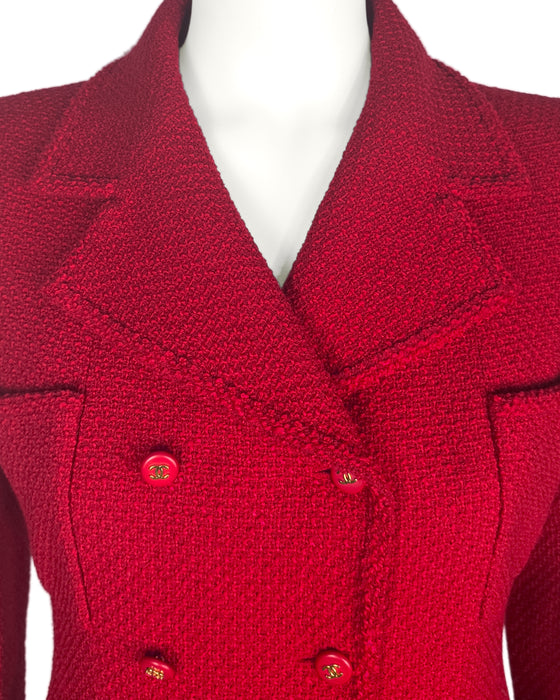 Red and Pink 1995 Boucle Double Breasted Jacket