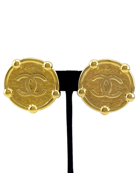 Gilt Metal Round Clip-on Earrings