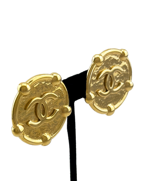 Gilt Metal Round Clip-on Earrings