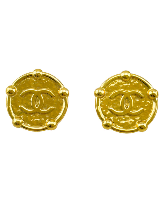 Gilt Metal Round Clip-on Earrings