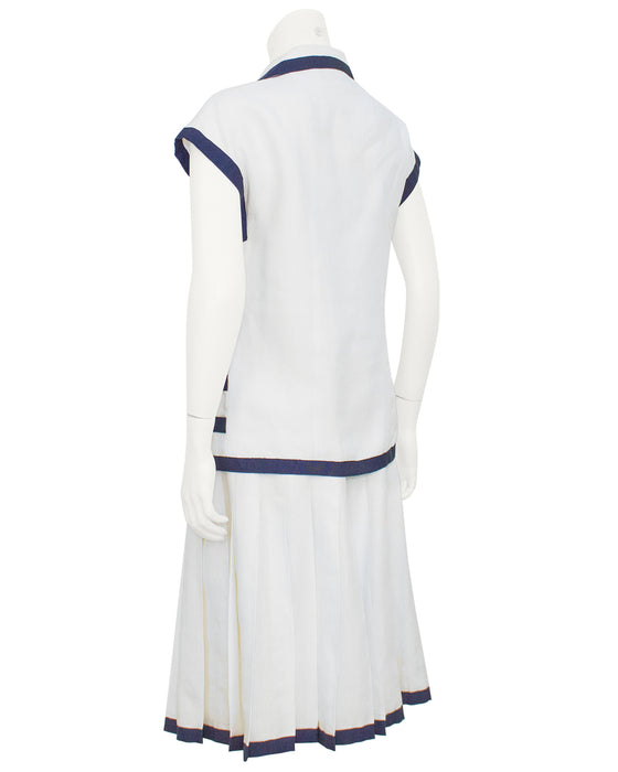 Cream and Navy Linen Summer Skirt Ensemble