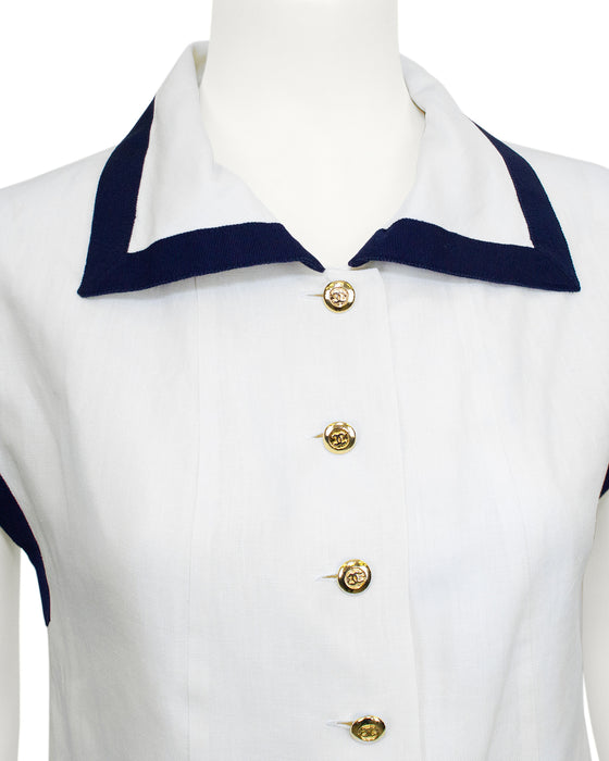 Cream and Navy Linen Summer Skirt Ensemble