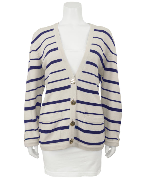 Beige and Navy Stripe Cardigan