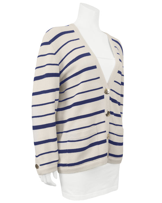 Beige and Navy Stripe Cardigan