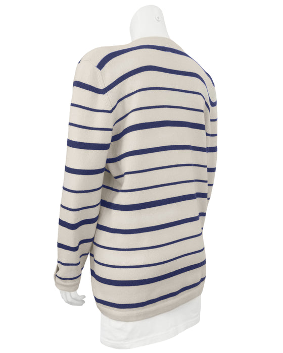 Beige and Navy Stripe Cardigan