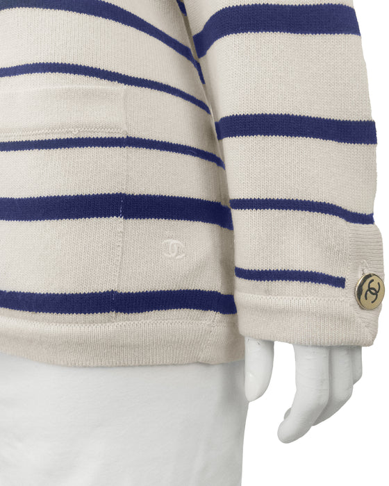 Beige and Navy Stripe Cardigan