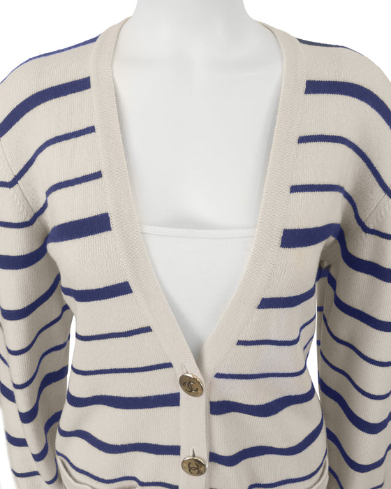 Beige and Navy Stripe Cardigan