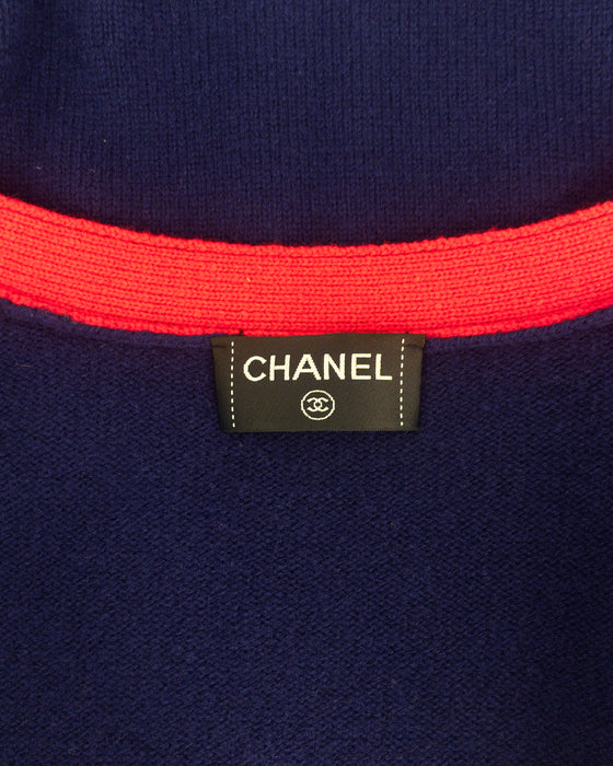 Navy and Red V-Neck Cashmere Cardigan