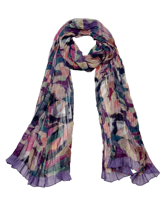 Purple, Pink & Green Abstract Silk Scarf