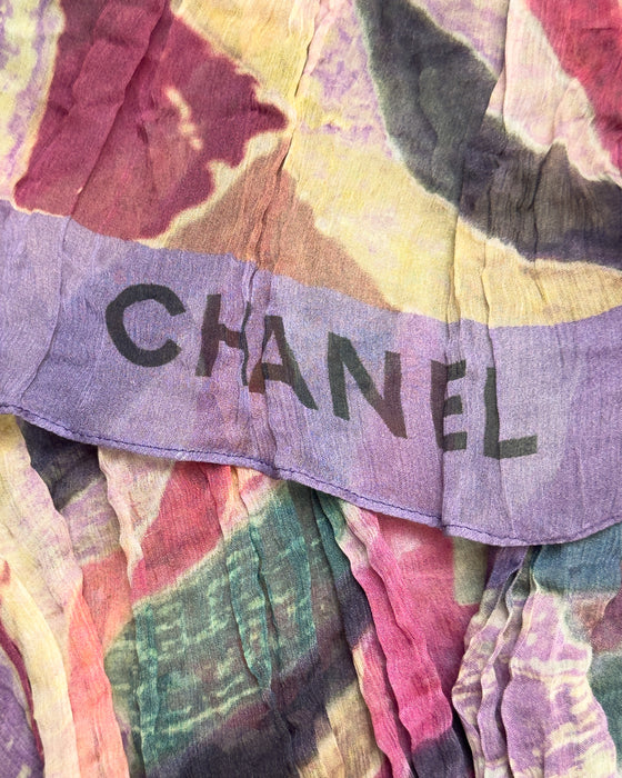 Purple, Pink & Green Abstract Silk Scarf