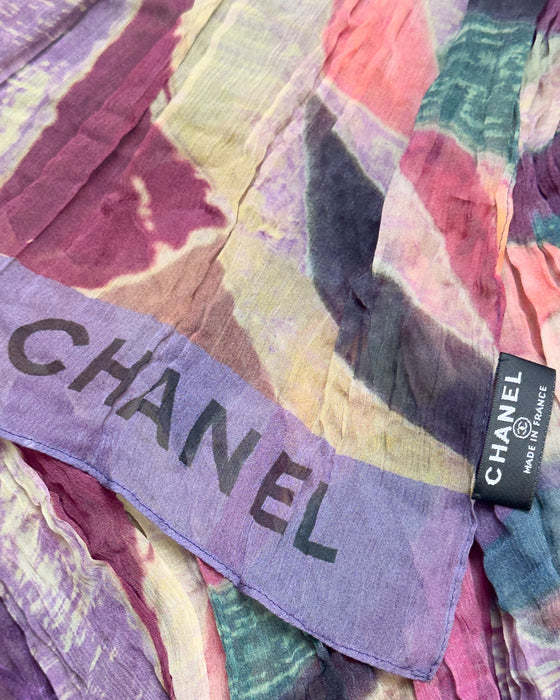 Purple, Pink & Green Abstract Silk Scarf