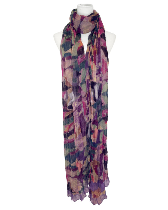 Purple, Pink & Green Abstract Silk Scarf
