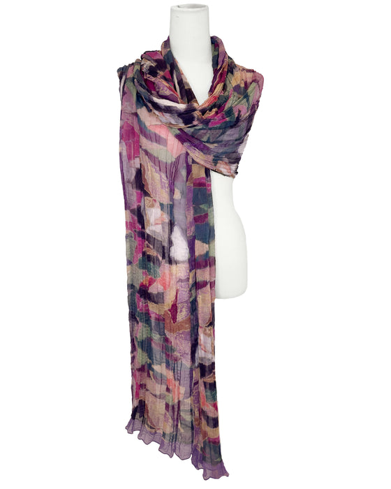 Purple, Pink & Green Abstract Silk Scarf