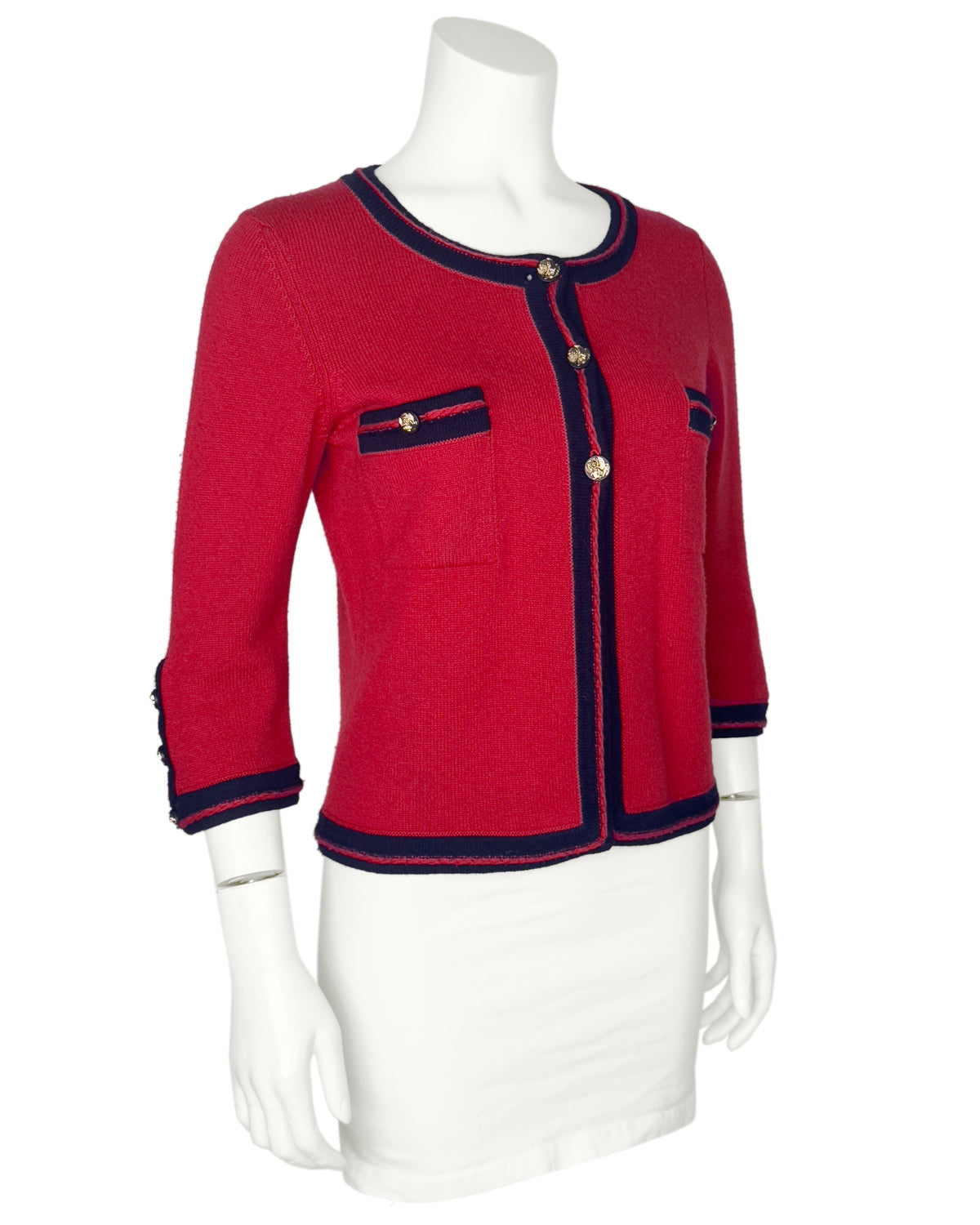 Red Cashmere Cruise 2010 Cardigan with Navy Trim – Vintage Couture