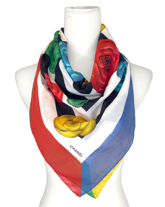 Red, Green, Yellow, and Blue Floral Scarf